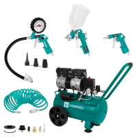 PRO Silent Air Compressor 57,5dB  - 24 L | Starterset Incl. 4-pcs Air Tool Set  